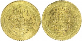 TURKEY: Mahmud II, 1808-1839, AV surre altin (1.56g), al-'Aliya, AH1223 year 15, KM-621, EF to AU, ex Ahmed Sultan Collection. 
Estimate: USD 120 - 1...
