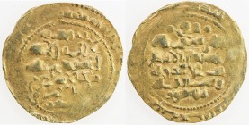 GHAZNAVID: Mas'ud III, 1099-1115, AV dinar (2.92g), Ghazna, AH(49)2, A-1647, with titles sanâ al-milla malik al-islam zahir al-imam, nice strike, EF. ...