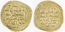 GHAZNAVID: Mas'ud III, 1099-1115, AV dinar (4.99g) (Ghazna), AH(49)2, A-1647, with titles sanâ al-milla malik al-islam zahir al-imam and majd al-dawla...