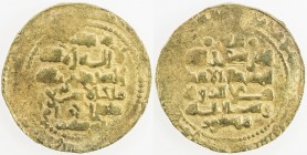 GHAZNAVID: Mas'ud III, 1099-1115, AV dinar (5.52g), Ghazna, AH(49)2, A-1647, with titles sanâ al-milla malik al-islam zahir al-imam, nice strike, heav...