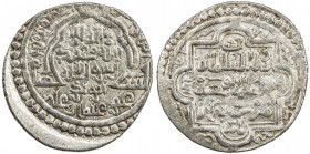 ILKHAN: Abu Sa'id, 1316-1335, AR 2 dirhams (3.57g), Tabriz, AH721, A-2200.2, type C, mint name in 3rd line of the obverse field, with khalad Allah mul...
