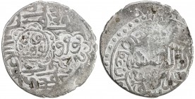 TIMURID: Sultan Husayn, 1469-1506, AR tanka (4.88g), Marw, ND, A-2439A, countermarked beh bud marw in 8-petal lotus, overlapping 6-petal lotus counter...