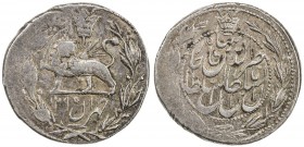 QAJAR: Nasir al-Din Shah, 1848-1896, AR qiran (4.97g), Tehran, AH1295, A-2938U, crowned wreath bold sides, Persian lion & sun on reverse, EF, R. 
Est...