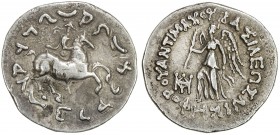 INDO-GREEK: Antimachos II, ca. 160-155 BC, AR drachm (2.43g), Bop-1F, Nike walking left, holding a palm branch in his right hand // horseman prancing ...