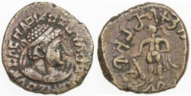 KUSHAN: Kujula Kadphises, ca. 30-80 AD, AE unit (8.27g), Mitch-2859 ff, Pieper-1163 (this piece), stereotyped diademed bust (derived from Hermaios typ...