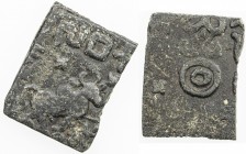 VIDARBHA: Sebaka, 3rd/2nd century BC, AE square 22x18mm (7.99g), Pieper-590 (this piece), bull right, swastika above and Indradhvajas left & right, Br...
