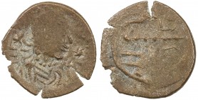 CEYLON: Anonymous, 3rd-4th century AD, AE unit (1.23g), local imitation of a Roman copper coin, crude imperial bust right // 2 highly stylized Roman s...