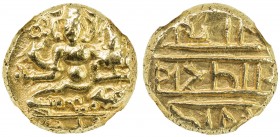 VIJAYANAGAR: Devaraya I, 1406-1422, AV pagoda, Mitch-1998:450, Siva & Parvati seated, holding antelope head & damaru // inscriptional reverse, NGC gra...