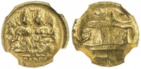 VIJAYANAGAR: Devaraya I, 1406-1422, AV ½ pagoda, Mitch-897, Siva & Parvati seated, holding antelope head & damaru // inscriptional reverse, NGC graded...