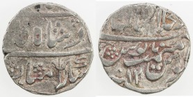 SHAHPURA: AR rupee (11.16g), "Shahjahanabad", year 12, Cr-22, Shahpura was a feudatory in Mewar state; in the name of Shah Alam II, identified by tris...