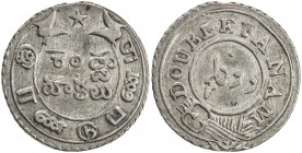 MADRAS PRESIDENCY: AR double fanam, ND (1808), KM-350, Stv. 3.254, Prid-185, East India Company issue, oblong buckle type, small star, EF.
Estimate: ...