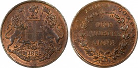 BRITISH INDIA: William IV, 1830-1837, AR ¼ anna, 1835 (c), KM-446.1, Prid-142, S&W 1.89, large central reverse legend, medal alignment, some red, labe...