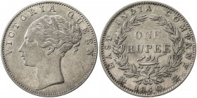 BRITISH INDIA: Victoria, Queen, 1837-1876, AR rupee, 1840(c), KM-457.10, "Indian" head with thinner features, 35 berries with crescent on upper left r...