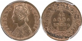 BRITISH INDIA: Victoria, Empress, 1876-1901, AE 1/12 anna, 1887(c), KM-483, PCGS graded MS64 RB.
Estimate: USD 100 - 150