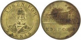 BRITISH INDIA: AE 2 annas token (7.05g), ND (1899), Pridmore-50, 27mm bronze tea garden token for the Kanan Devan Hills Produce Company Ltd., Murnar: ...