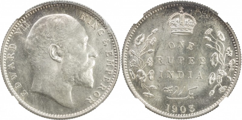 BRITISH INDIA: Edward VII, 1901-1910, AR rupee, 1903 (c), KM-508, Prid-189, S&W ...