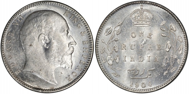 BRITISH INDIA: Edward VII, 1901-1910, AR rupee, 1904-B, KM-508, S&W-7.25, PCGS g...