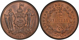 BRITISH NORTH BORNEO: AE cent, 1891-H, KM-2, British North Borneo Company issue, PCGS graded MS65 RB.
Estimate: USD 100 - 150