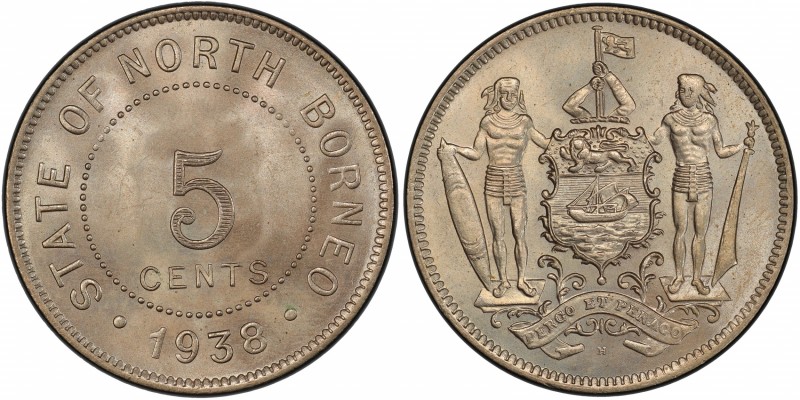 BRITISH NORTH BORNEO: 5 cents, 1938-H, KM-5, PCGS graded MS65.
Estimate: USD 10...