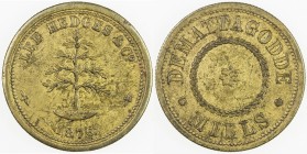 CEYLON: brass token, 1876, cf. Pridmore-62; Lowsley-8, Lee Hedges & Co. Demattagodde Mills, Colombo, LEE HEDGES & Co / 1876, tea plant, beaded outer b...