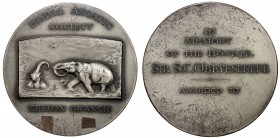 CEYLON: AE medal (146.7g), ND [ca. 1930?], 64mm unsigned silvered bronze award medal for the Royal Asiatic Society (Ceylon Branch), 2 elephants cavort...