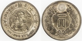 JAPAN: Meiji, 1868-1912, AR yen, year 19 (1886), Y-A25.2, JNDA-01-10, large size type, spiral on pearl curls clockwise direction from center, flan def...