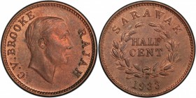 SARAWAK: Charles V. Brooke, 1917-1946, AE ½ cent, 1933-H, KM-20, PCGS graded MS63 RB.
Estimate: USD 50 - 75