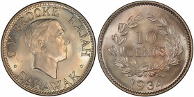 SARAWAK: Charles V. Brooke, 1917-1946, 10 cents, 1934-H, KM-16, PCGS graded MS65.
Estimate: USD 100 - 150