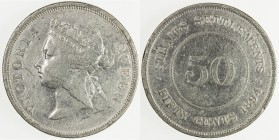 STRAITS SETTLEMENTS: Victoria, 1837-1901, AR 50 cents, 1894, KM-13, cleaned, VF.
Estimate: USD 100 - 150