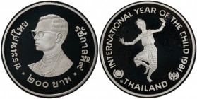 THAILAND: Rama IX, 1946-2016, AR 100 baht, BE2524/1981, Y-152, International Year of the Child, Valcambi mint Switzerland, PCGS graded PF67 DC.
Estim...