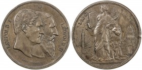 BELGIUM: Léopold II, 1865-1909, AE 5 francs, 1880, Bruce-X8a, Mor-13, medallic issue, 50th Anniversary of Belgian Independence 1830, conjoined heads o...