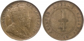 CYPRUS: Edward VII, 1901-1910, AE ¼ piastre, 1905, KM-8, NGC graded EF40 BR, S. 
Estimate: USD 75 - 100