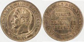 FRANCE: Napoleon III, 1852-1870, AE 10 centimes, 1853, KM-M24, Medallic issue for the Emperor and Empress' Visit to the Bourse, mostly red, mintage of...