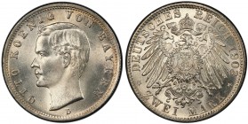 BAVARIA: Otto II, 1886-1913, AR 2 mark, 1903-D, KM-913, J-45, a lovely example! PCGS graded MS64.
Estimate: USD 200 - 300