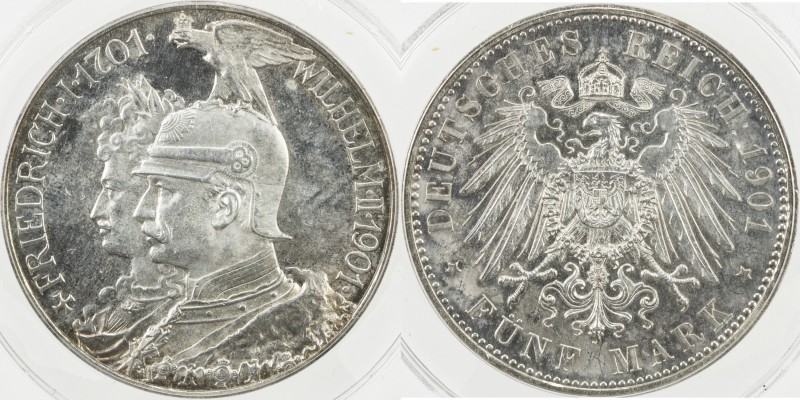 PRUSSIA: Wilhelm II, 1888-1918, AR 5 mark, 1901, KM-526, Jaeger 106, 200 Years o...