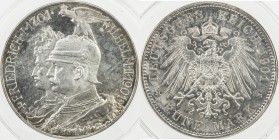 PRUSSIA: Wilhelm II, 1888-1918, AR 5 mark, 1901, KM-526, Jaeger 106, 200 Years of the Kingdom of Prussia, lightly toned, ANACS graded MS64.
Estimate:...