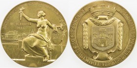 GERMAN STATES: Lothringen, AE medal (73.31g), 1908, Kaiser 229, 60mm gilt bronze medal for the Exposition of the Restaurant and Hotel Industry by Meye...
