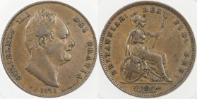 GREAT BRITAIN: William IV, 1830-1837, AE penny, 1831, KM-707, no initials on truncation, ANACS graded EF45.
Estimate: USD 90 - 110