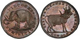GREAT BRITAIN: AE farthing token, ND, DH-1065, Middlesex [City of London], Strand, Gilbert Pidcock, PIDCOCKS EXHIBITION above and below elephant stand...