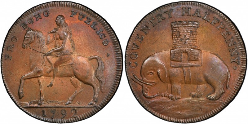 GREAT BRITAIN: AE halfpenny token, 1792, DH-237, Coventry, Warwickshire, PRO BON...