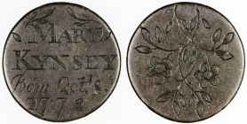 GREAT BRITAIN: AE medal, 1772, MARY / LYNSEY / BORN OCTr 8th / 1772 // floral elements, all engraved on British halfpenny blank, VF.
Estimate: USD 75...