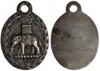 GREAT BRITAIN: AR livery medal (33.39g), 1804, 61x43mm oval silver livery badge for The Cutlers' Company, London, by I. P., elephant standing left wit...