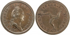 ISLE OF MAN: George III, 1760-1820, AE penny, 1786, KM-9, engrailed edge variety, extremely sharp strike, rich chocolate surfaces, AU.
Estimate: USD ...