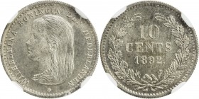 NETHERLANDS: Wilhelmina, 1890-1948, AR 10 cents, 1892, KM-116, a lovely example! NGC graded MS65.
Estimate: USD 100 - 150