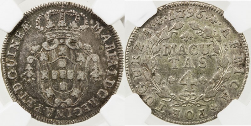 ANGOLA: Maria I, 1786-1799, AR 4 macutas, 1796, KM-32, NGC graded VF Details (ri...