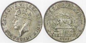 EAST AFRICA & UGANDA: George VI, 1936-1952, BI shilling, 1941-I, KM-28.2, Type II, thicker reverse rim, larger milling, small loop under diamond at ri...