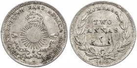 MOMBASA: Victoria, 1888-1896, AR 2 annas, 1890-H, KM-2, Imperial British East Africa Company issue, Unc.
Estimate: USD 100 - 125