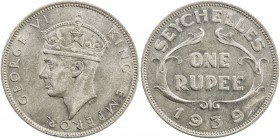 SEYCHELLES: George VI, 1936-1952, AR rupee, 1939, KM-4, lustrous surfaces, Almost Unc to Unc.
Estimate: USD 100 - 150