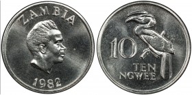 ZAMBIA: Republic, 10 ngwee, 1982, KM-12, brilliant luster, PCGS graded Specimen 66, ex King's Norton Mint Collection. 
Estimate: USD 75 - 125