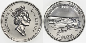 CANADA: Elizabeth II, 1952-, 25 cents (5.07g), 1999, cf. Charest pgs. 276-7, mule of regular "Caribou" obverse (KM-184) with "Airplane Opens the North...